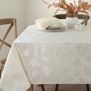 Chic 60" x 120" Ivory Damask Tablecloth with Pleated Corners for Seasonal Dining